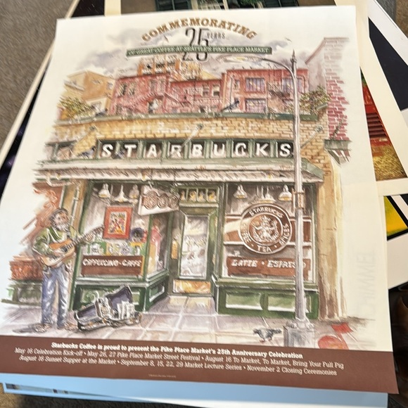 VTG 1996 Starbucks Coffee Pike Place Market 25th Anniversary Poster Pro - Picture 1 of 8
